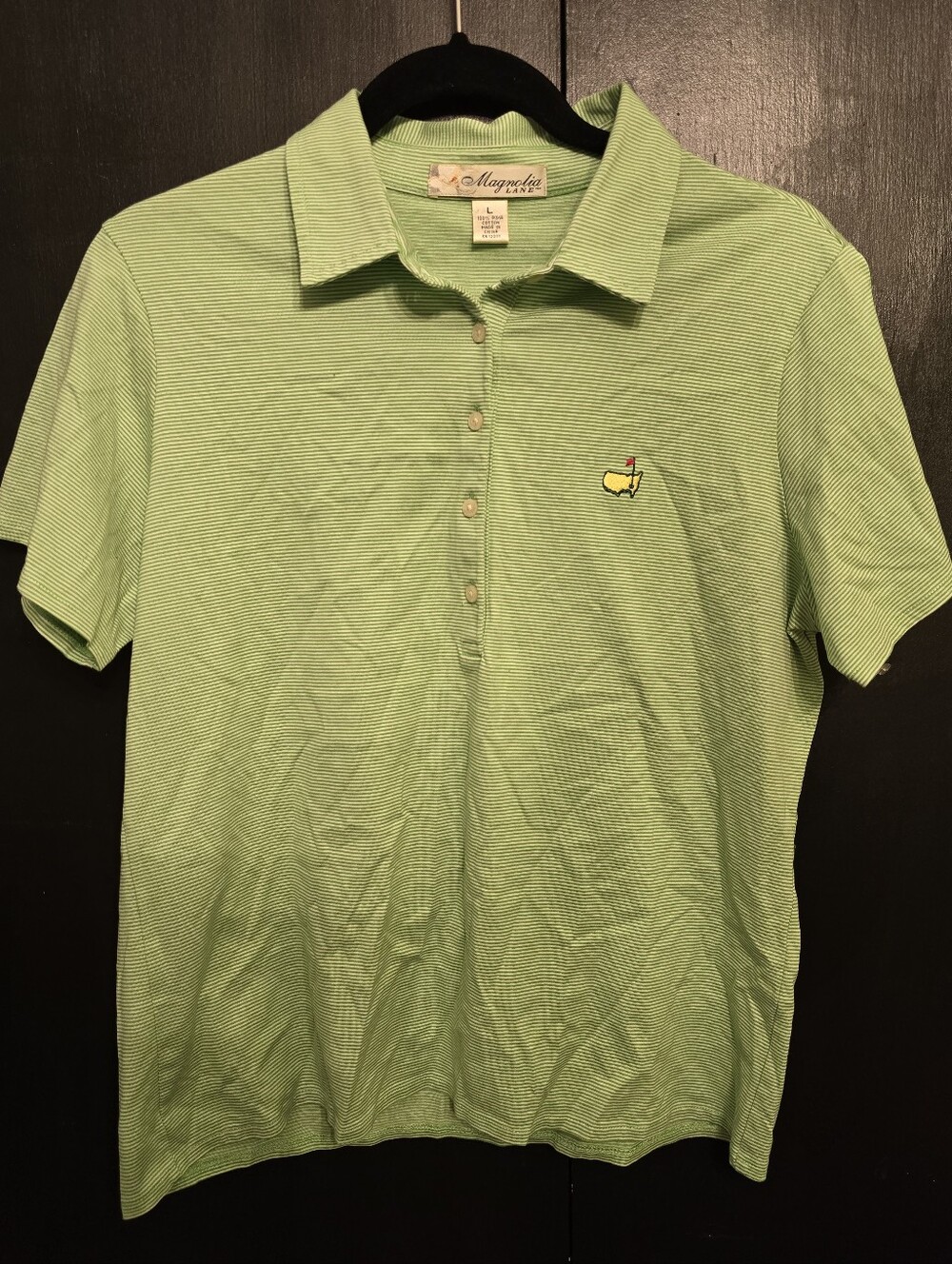 Magnolia Lane- Official Masters Branf Green Micro-Striped Polo Size Large
